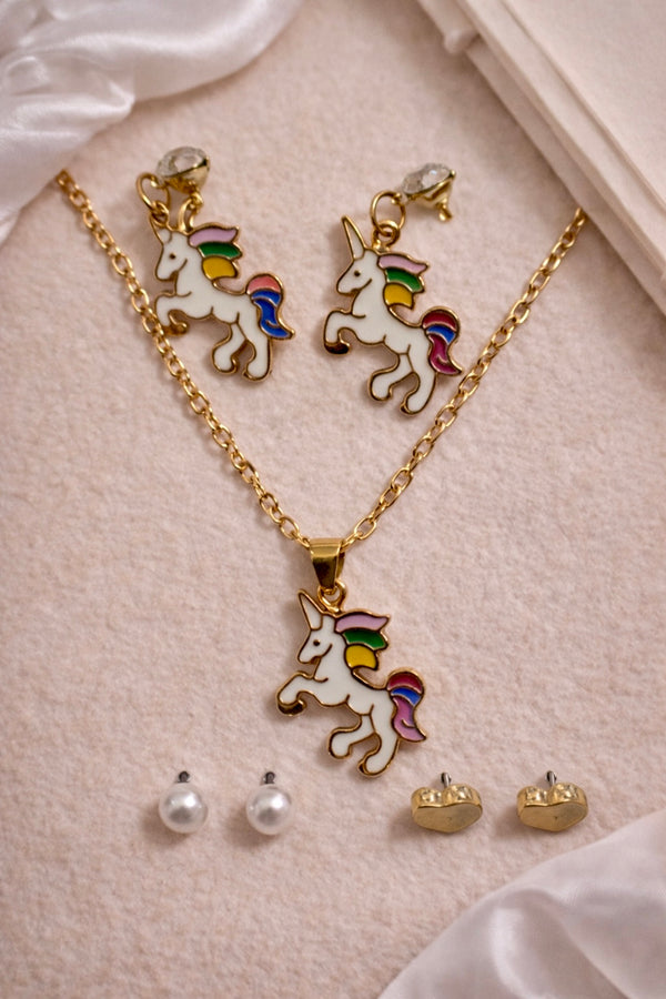 Premium Unicorn Combo Set (1 Chain + Pendant, 3 Earrings)