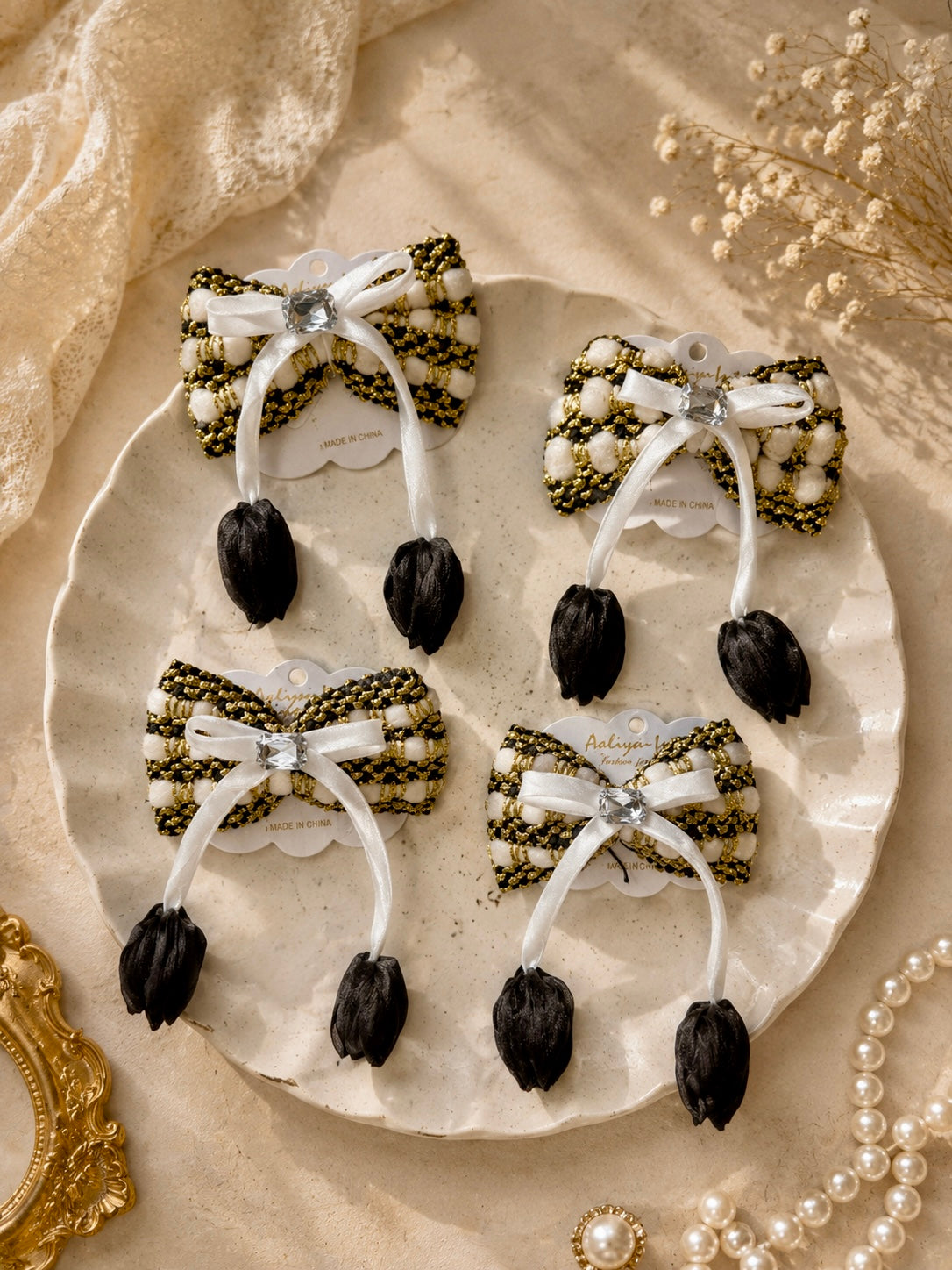 Korean Black and Gold Tulip Hair Bow