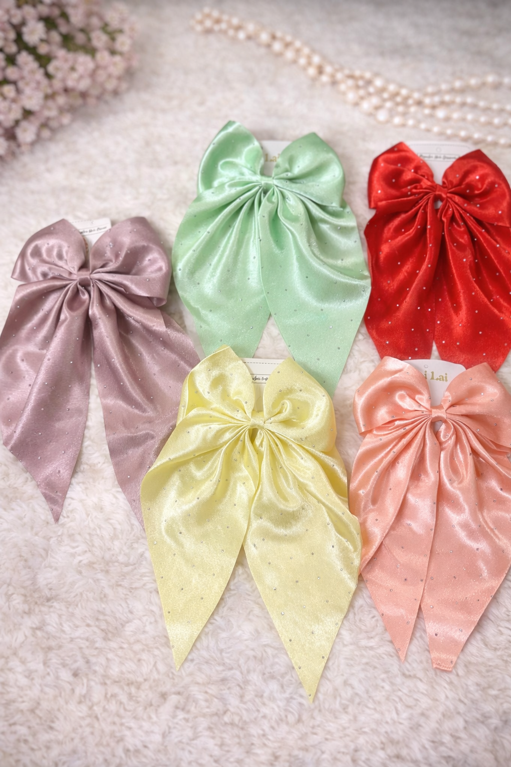 Glossy Satin Korean Bow Clips