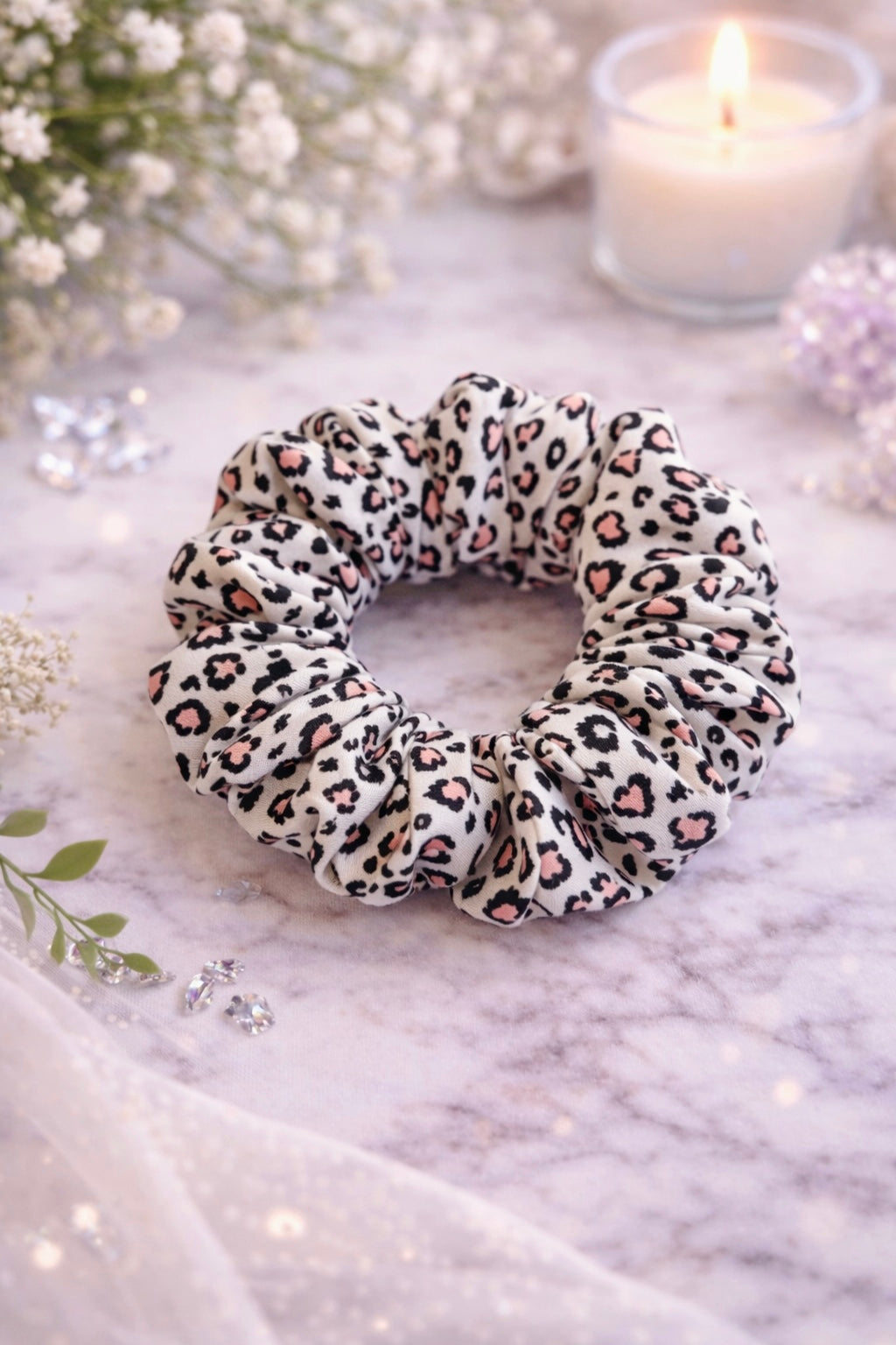 Premium Handmade Leopard-Heart Scrunchies