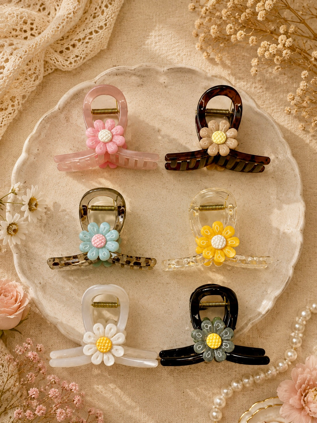 Korean Pastel Bow Floral Claws