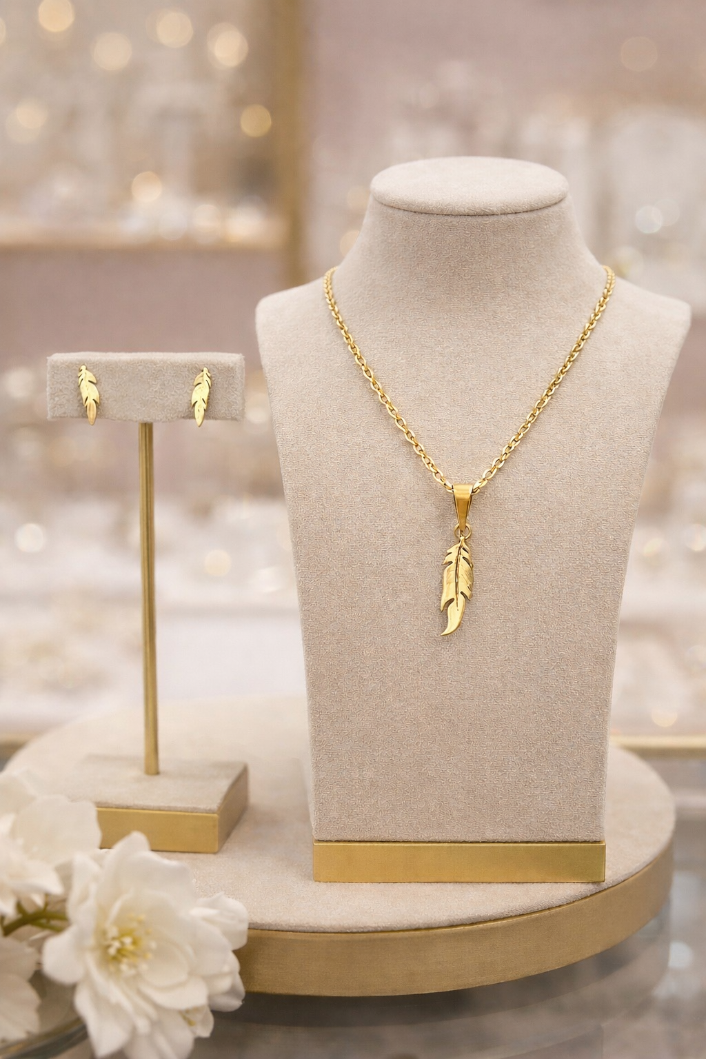 Anti-Tarnish Pendant & Studs Combo- Feather