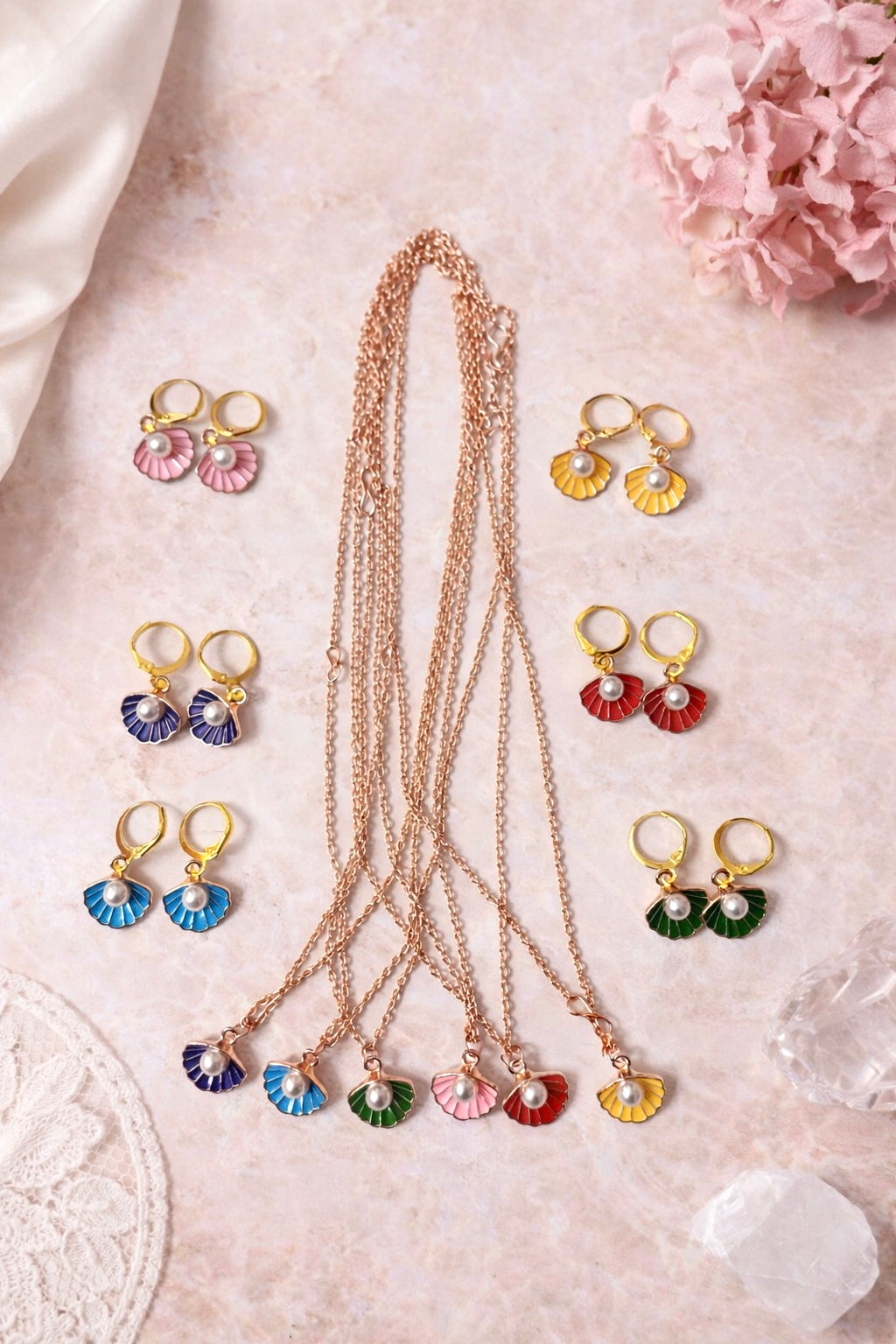Shell Pendant and Earring Combo