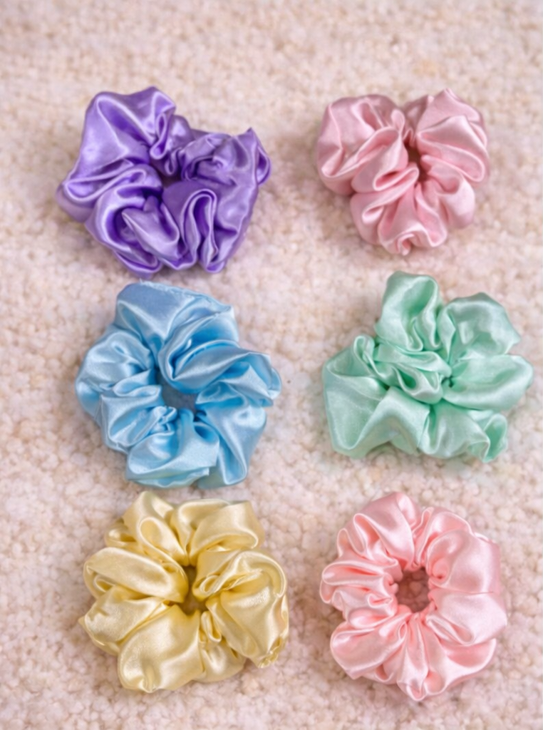 Premium Korean Glossy Scrunchies - Pastels