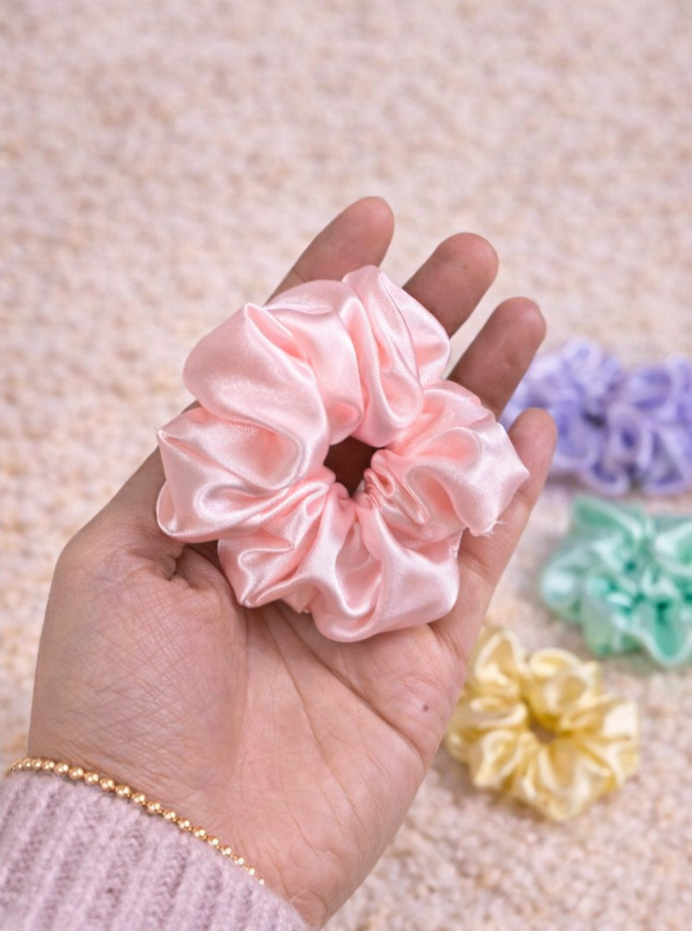 Premium Korean Glossy Scrunchies - Pastels