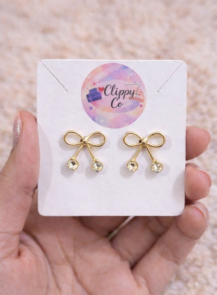 Bow Earrings with Stone - 1 Pair