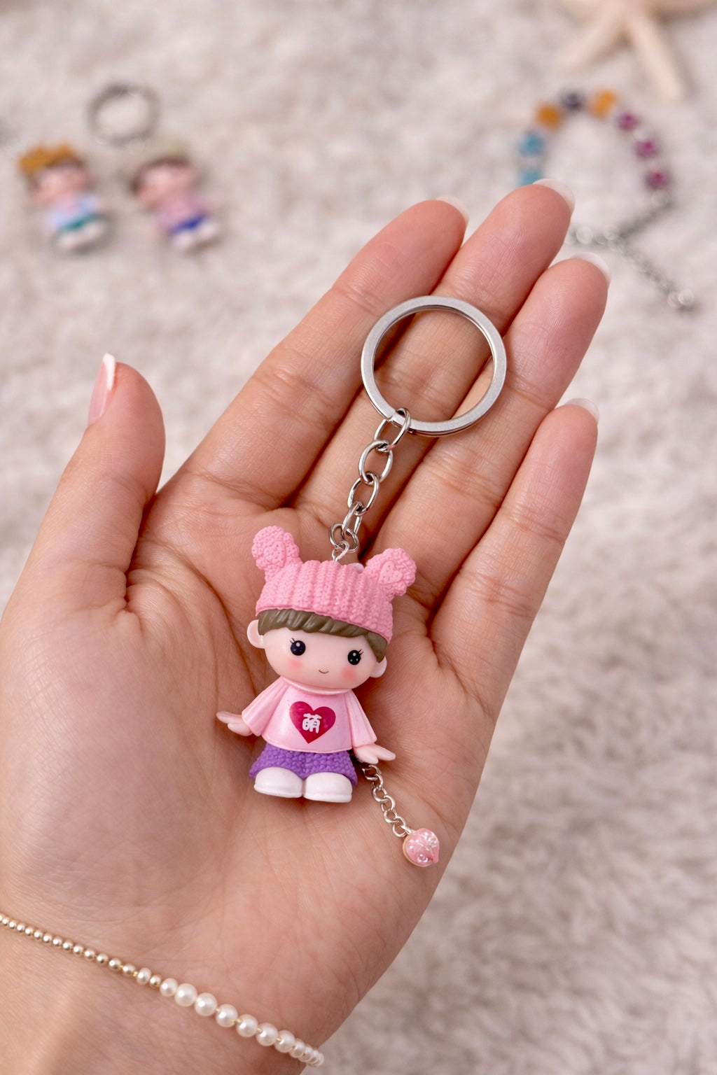 Premium Korean Girl Ceramic Keychain - 1 pc Random Color