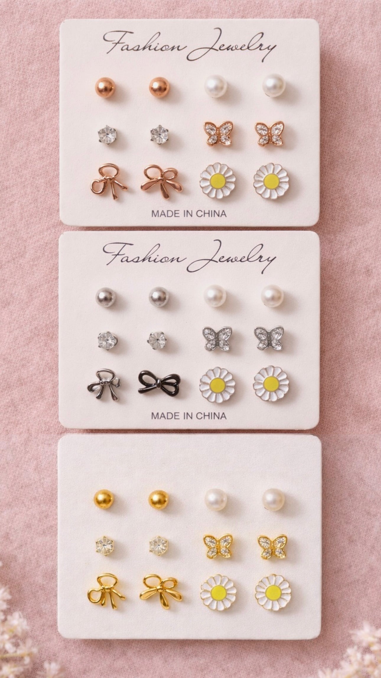 Assorted Premium Earrings, Pack of 6 Pairs (1 Card)