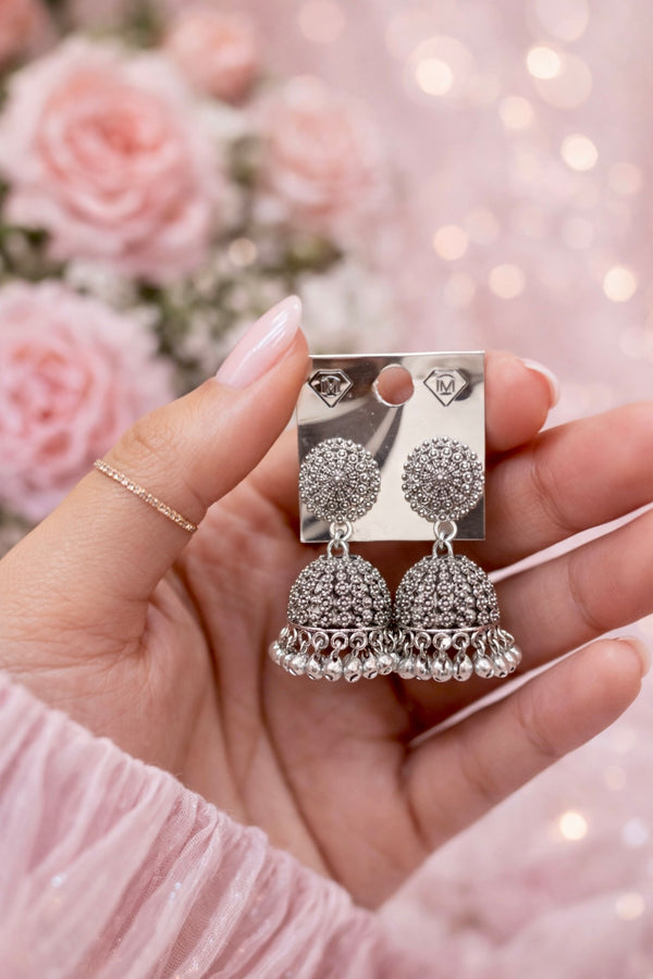 Oxidized Silver Jhumka Earrings - 1 Pair