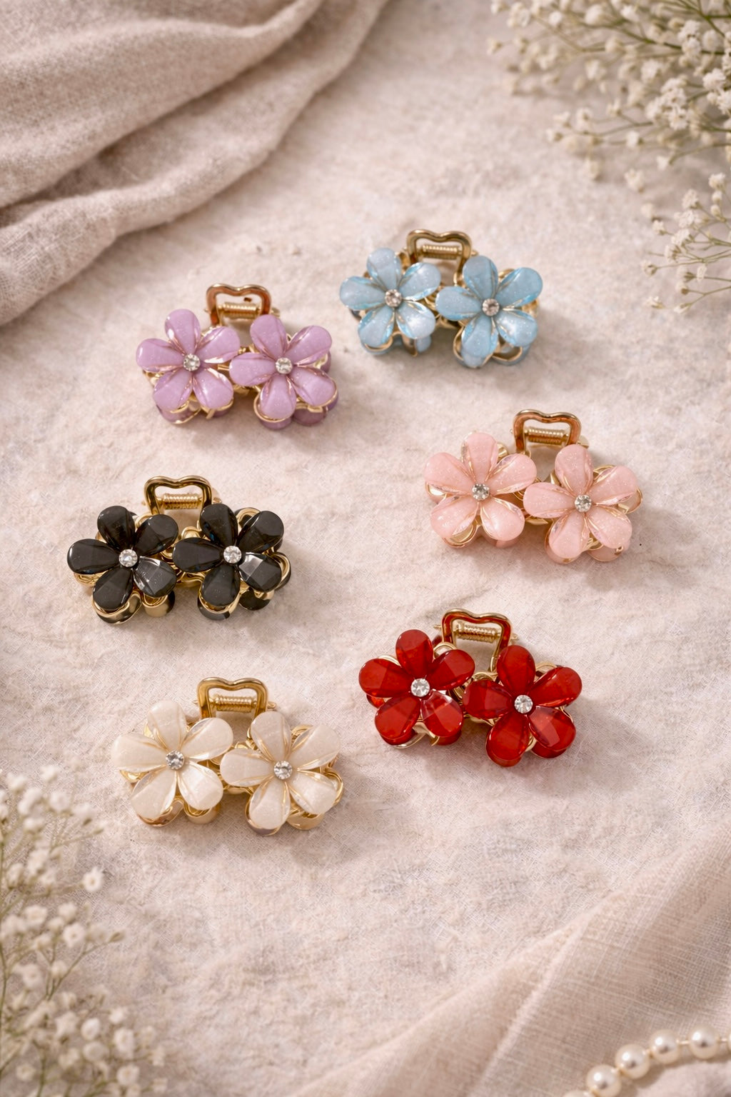 Double Floral Glossy Metal Claws