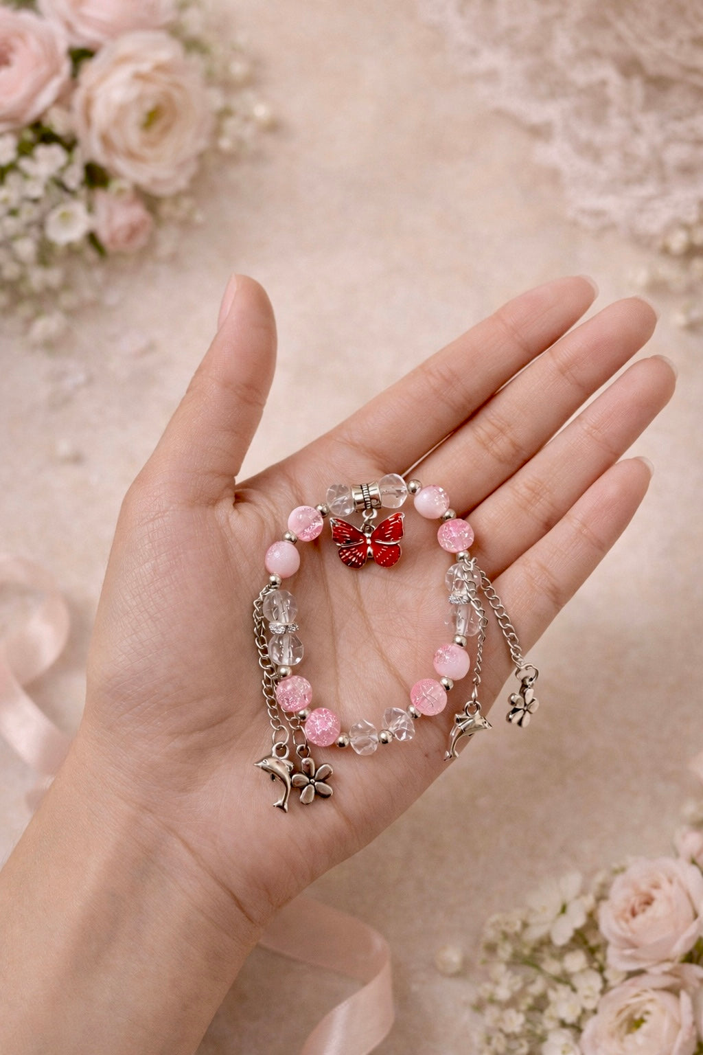 Butterfly Beads & Charms Bracelet