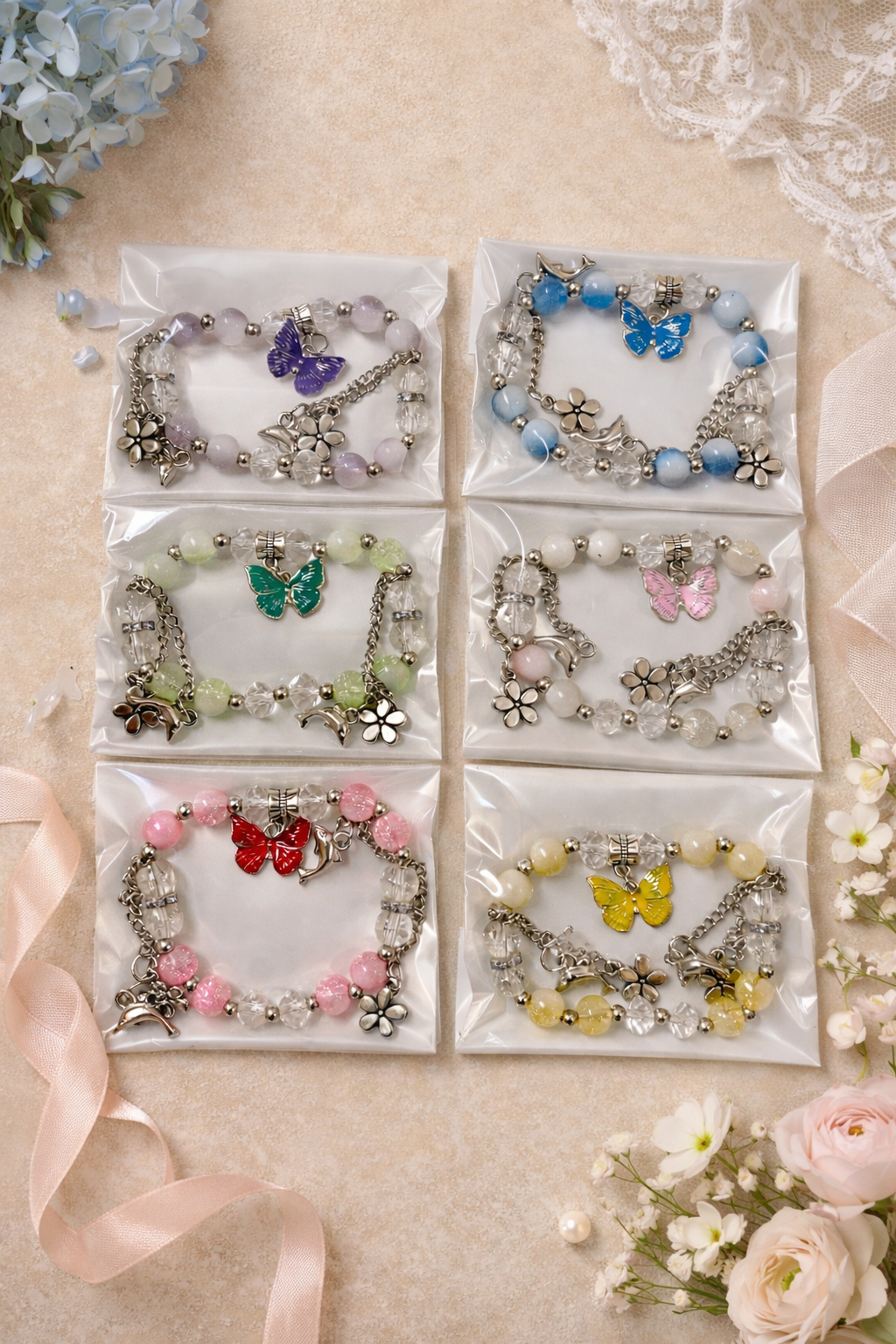 Butterfly Beads & Charms Bracelet