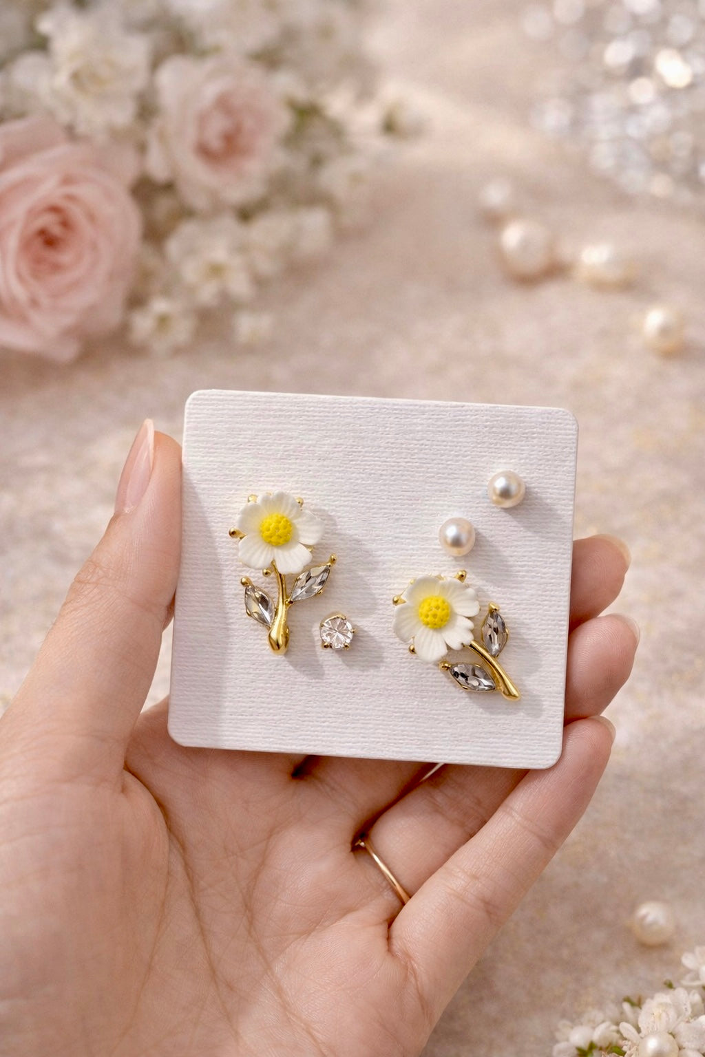 Stem Flower Studs - (with 2 Mini Studs)