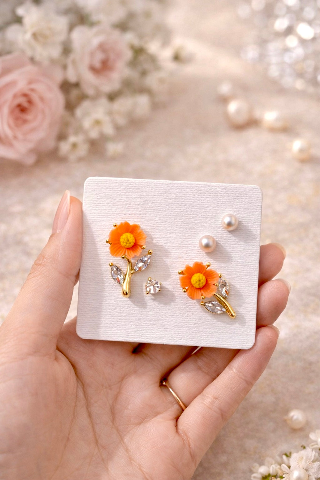 Stem Flower Studs - (with 2 Mini Studs)