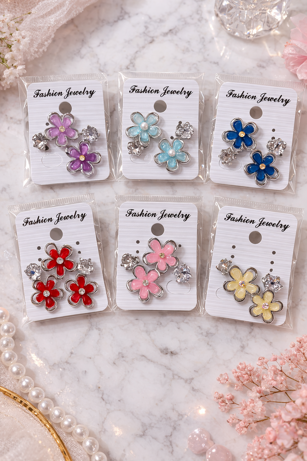 Trendy Floral Stone Studs