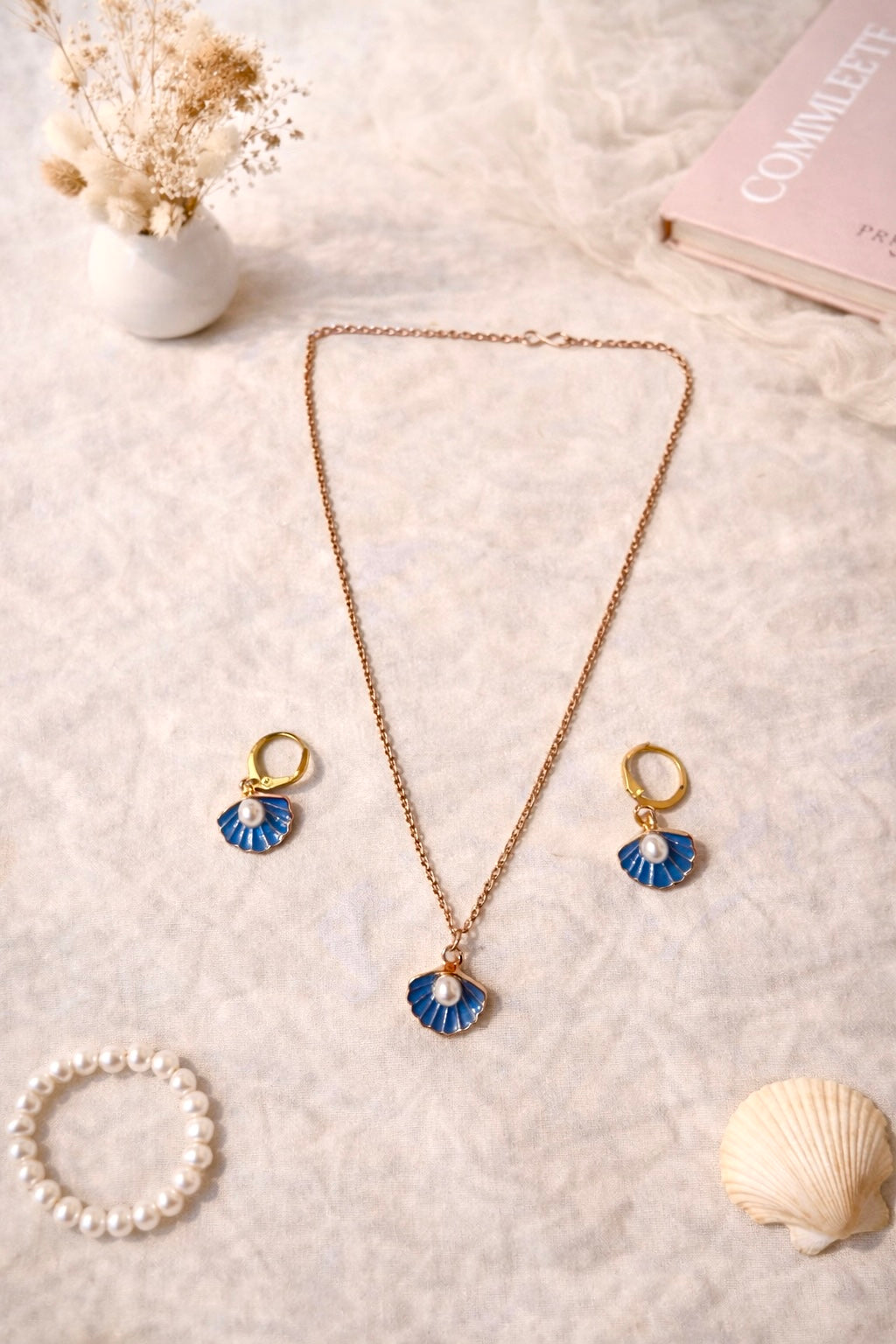 Shell Pendant and Earring Combo