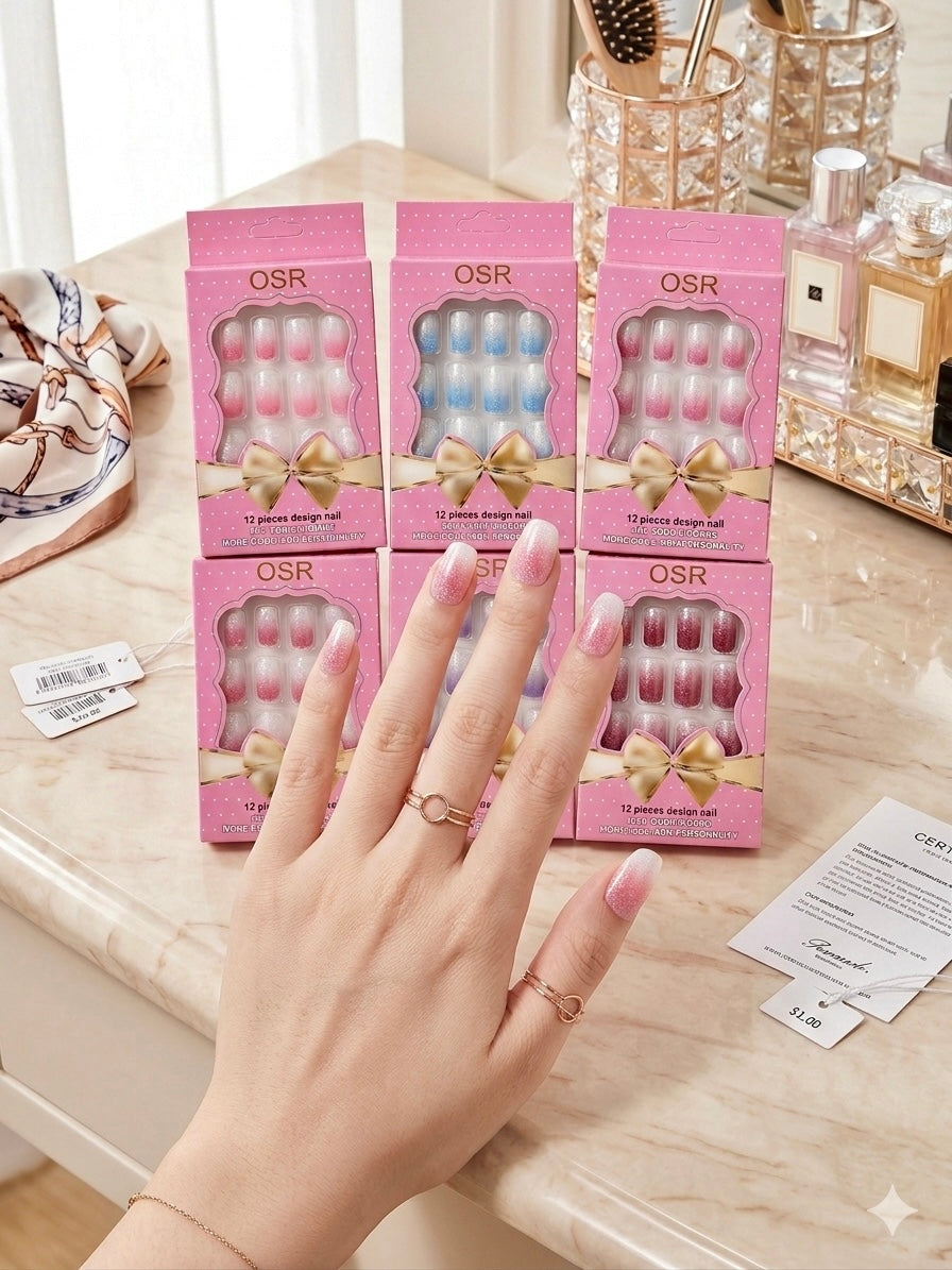 Glittery False Press-On Nails (With Stick on Adhesives)