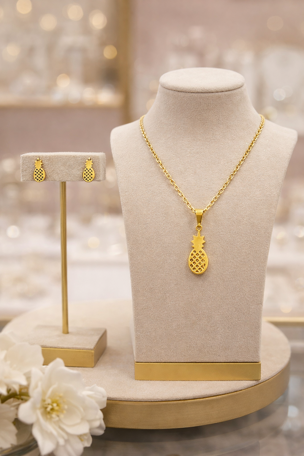 Anti-Tarnish Pendant & Studs Combo - Pineapple