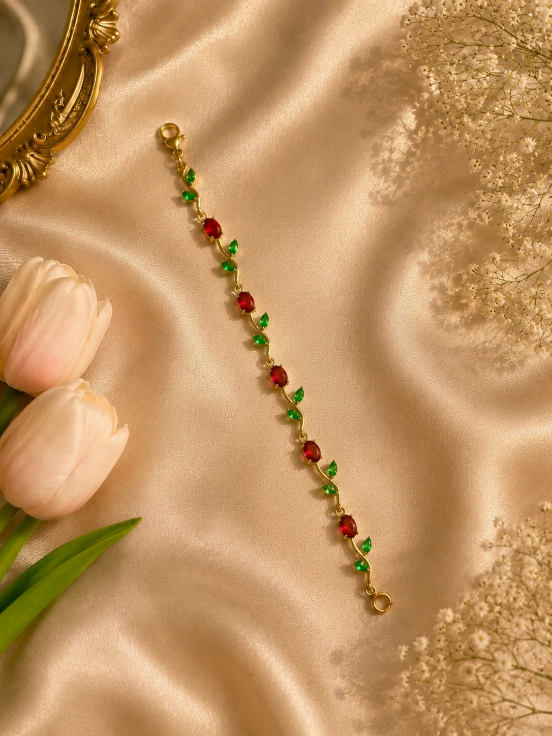 Korean Anti-Tarnish Tulip Bracelet - Ruby Blossom