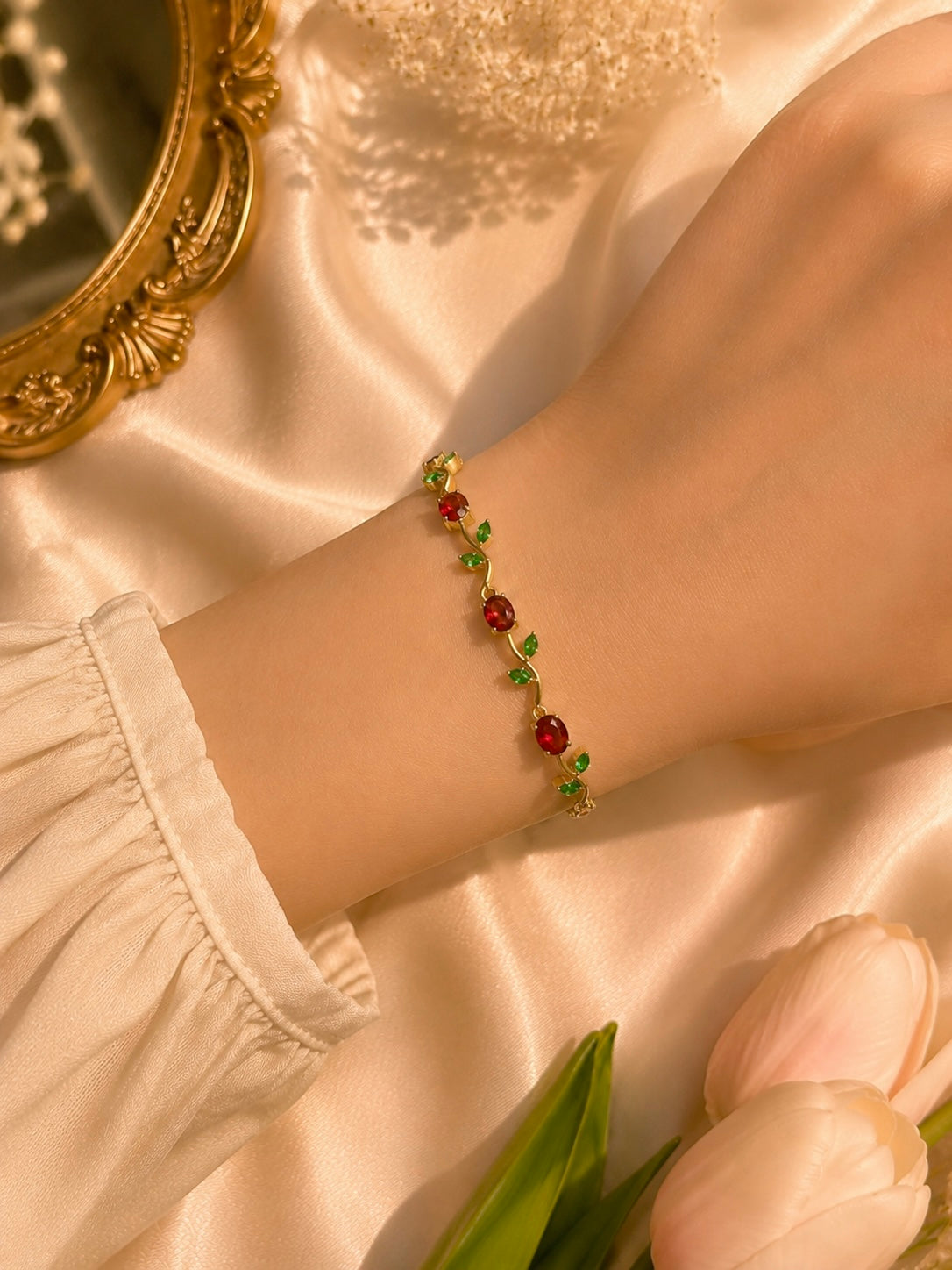 Korean Anti-Tarnish Tulip Bracelet - Ruby Blossom