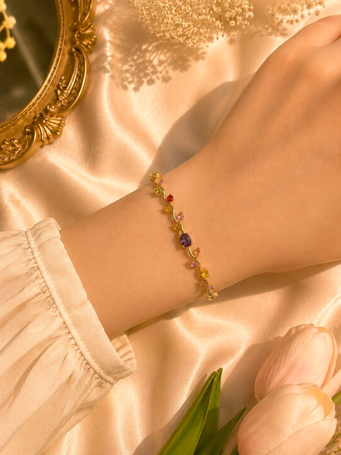 Korean Anti-Tarnish Tulip Bracelet - Rainbow Blossom